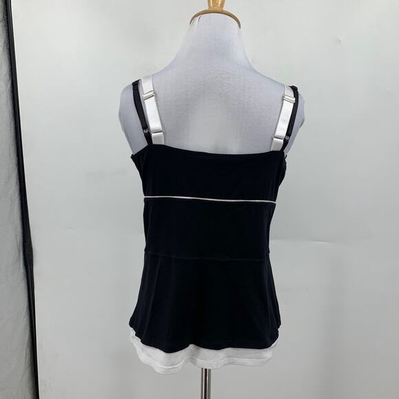 Boston Proper Tank Top Womens M Medium Black White Layered Spaghetti Shelf Bra - Picture 4 of 11